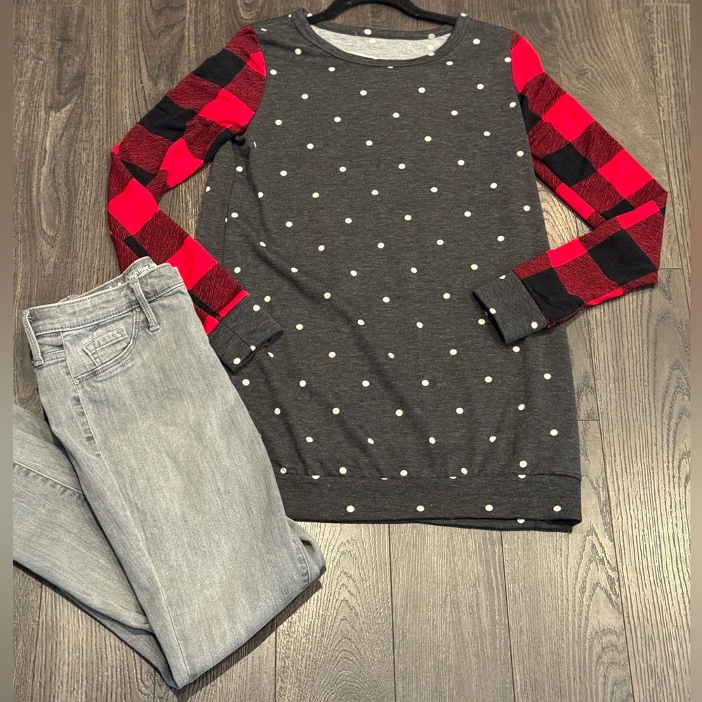 NEW Grey and Plaid Sweater